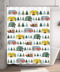 Travel Trailer Camping Tent with Trees Bath Fabric Shower Curtain for RV Bathroom Decor