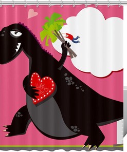 Travel-Themed Shower Curtain With Dinosaur Print