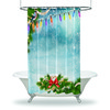 Tree Branches And Snowflakes Christmas Shower Curtain - Waterproof Fabric Bathroom Decor