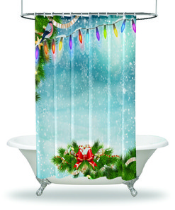 Tree Branches And Snowflakes Christmas Shower Curtain - Waterproof Fabric Bathroom Decor