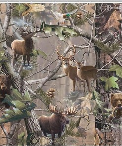 Tree Camo Deer Bear Shower Curtain - Waterproof Bathroom Decor with Hunting and Camouflage Theme
