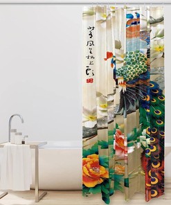 Tree Flower Peacock Painting Fabric Shower Curtain for Bathroom Decor