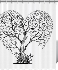 Tree Form Hearts Shower Curtain - Waterproof Bathroom Decor with Romantic and Natural Theme