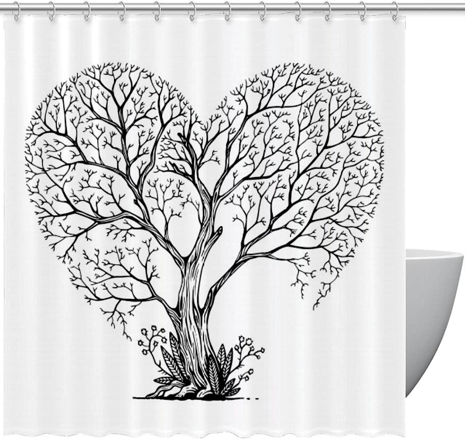 Tree Form Hearts Shower Curtain - Waterproof Bathroom Decor with Romantic and Natural Theme
