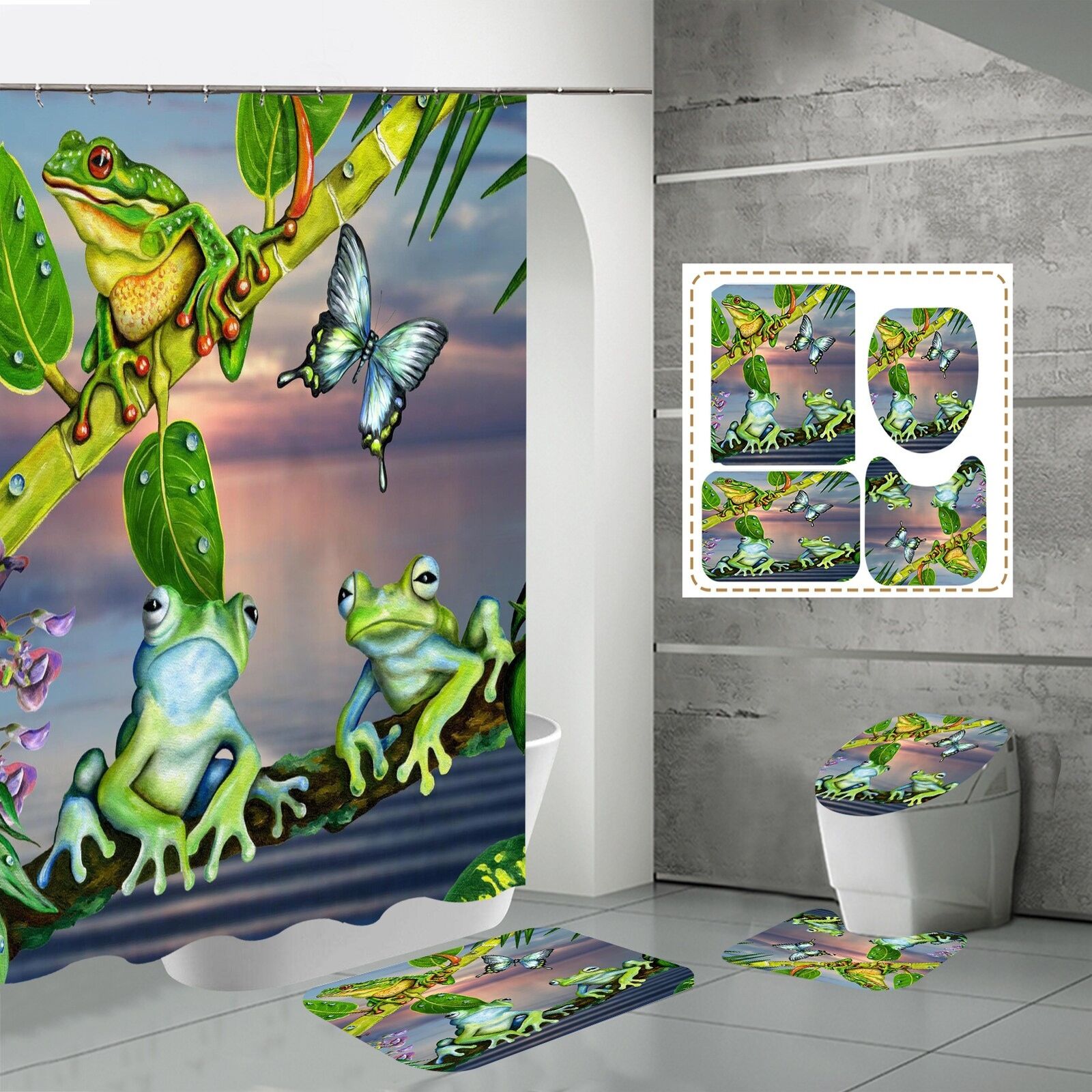 Tree Frog Leaf Print Shower Curtain Shower for a Nautical and Playful Bathroom Decor