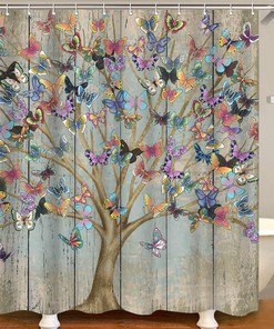 Tree Of Life Butterfly Shower Curtain - Grunge Style Bathroom Decor