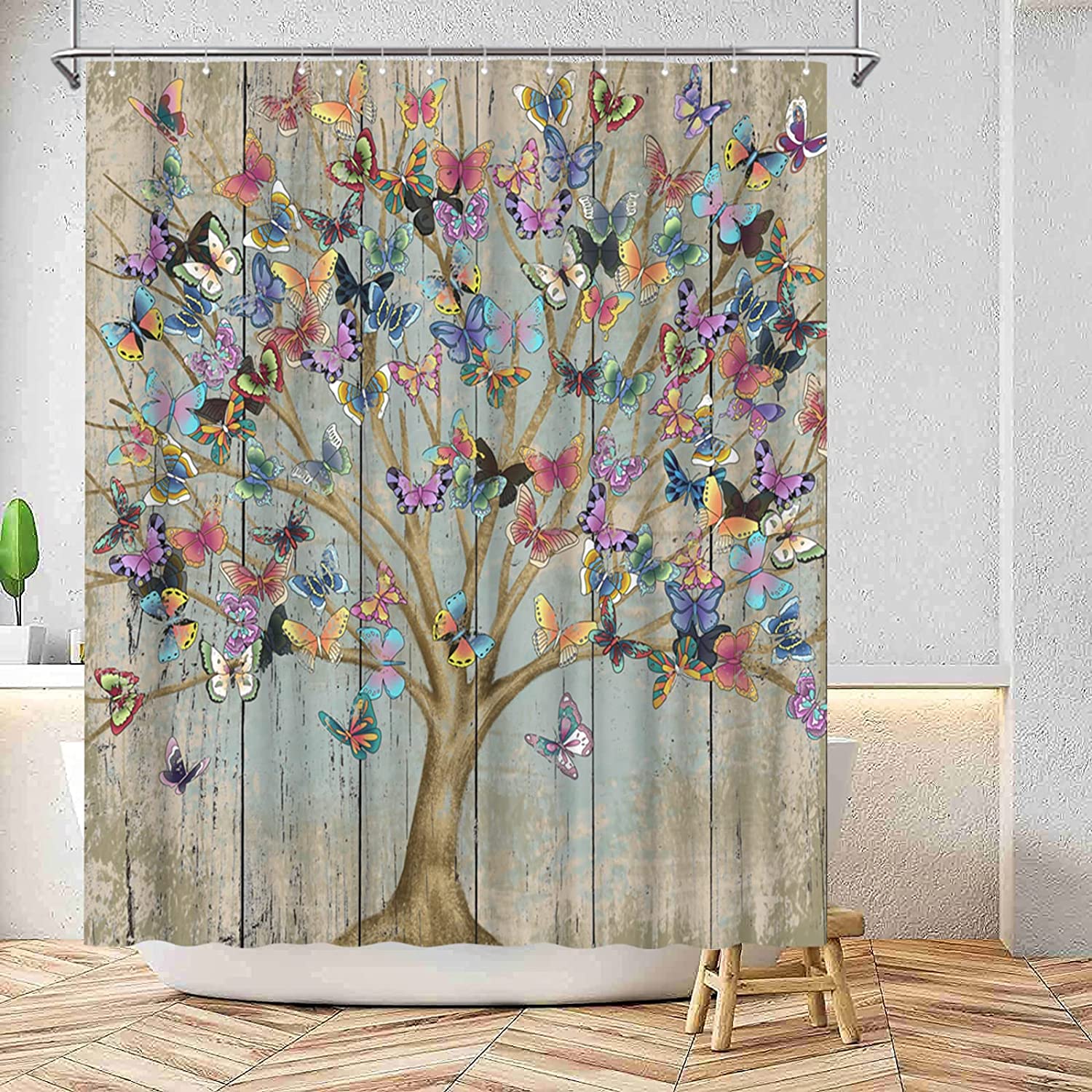 Tree Of Life Butterfly Shower Curtain - Grunge Style Bathroom Decor - Image 4