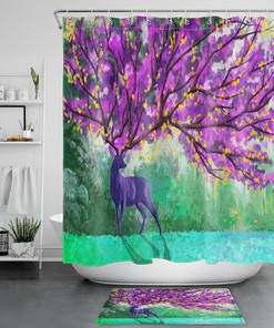 Tree Of Life Fairy Deer Blossoms Shower Curtain Waterproof Fabric