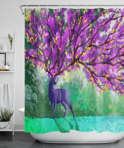 Tree Of Life Fairy Deer Blossoms Shower Curtain Waterproof Fabric