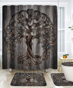 Tree Of Life Vintage Viking Nordic Rustic Tree Shower Curtain U Shaped Hooks