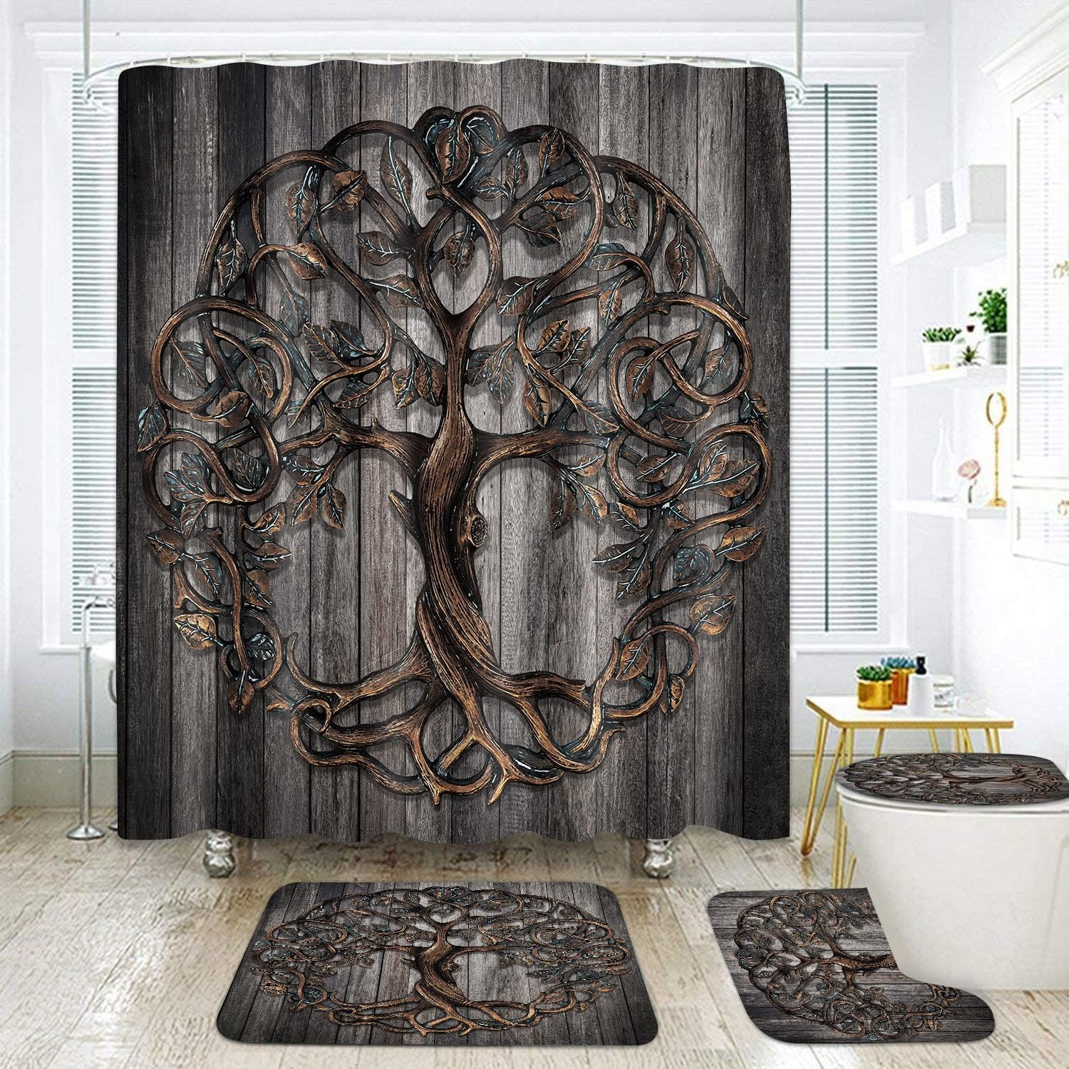 Tree Of Life Vintage Viking Nordic Rustic Tree Shower Curtain U Shaped Hooks