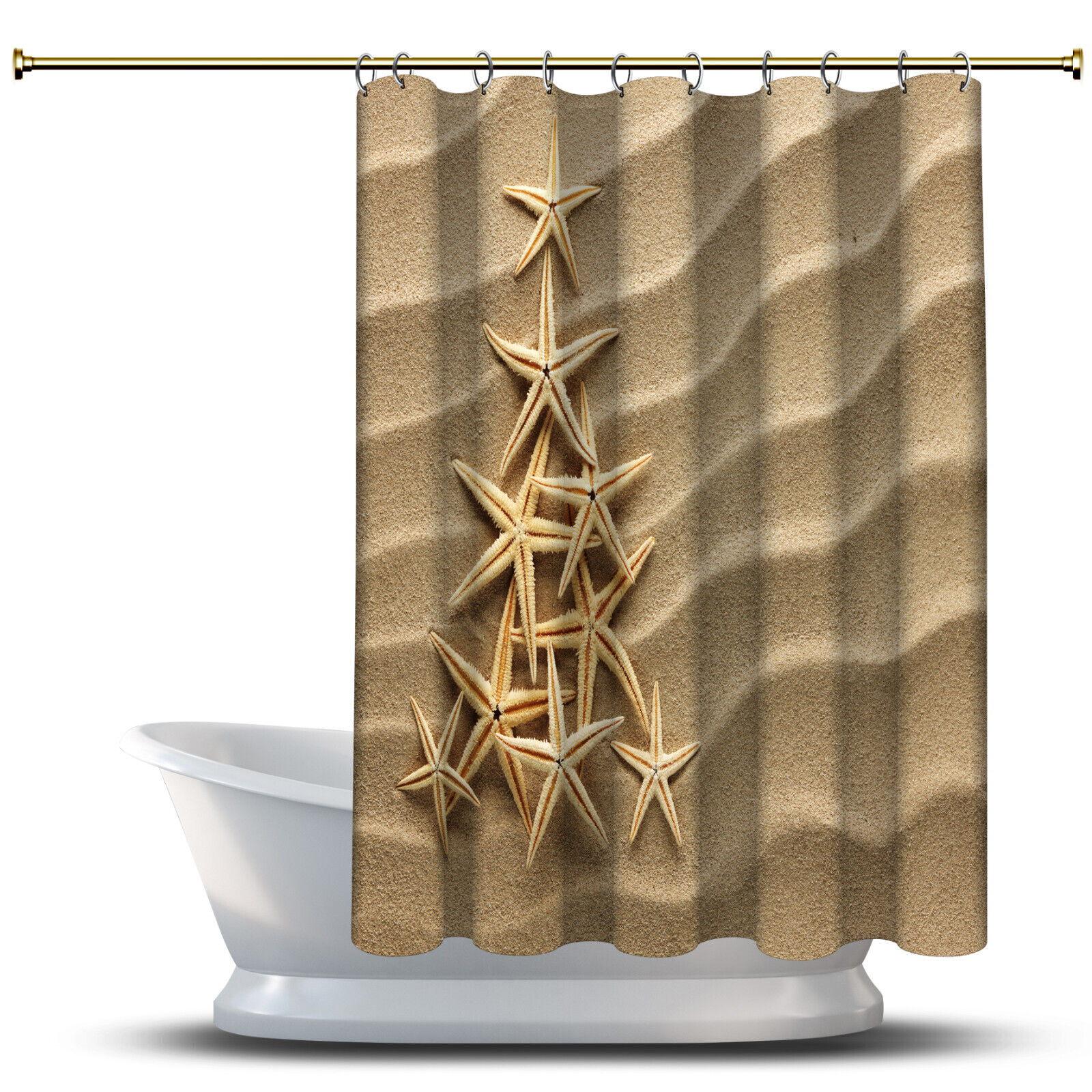 Tree Of Shells On Sand Art Shower Curtain, Waterproof Fabric For Beach Bathroom Decor