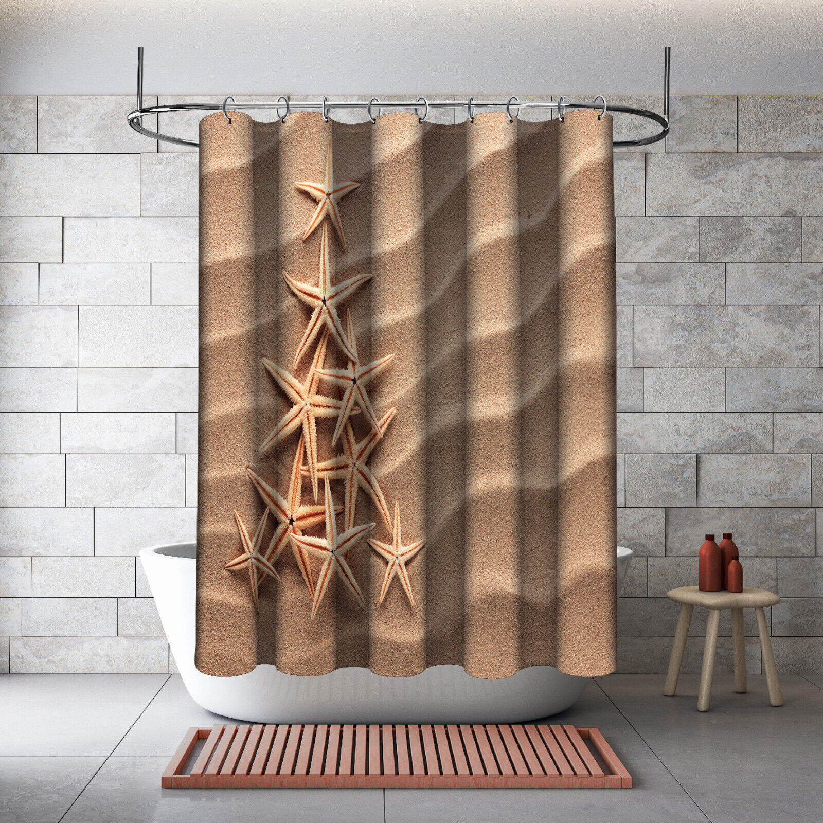 Tree Of Shells On Sand Art Shower Curtain, Waterproof Fabric For Beach Bathroom Decor - Image 2