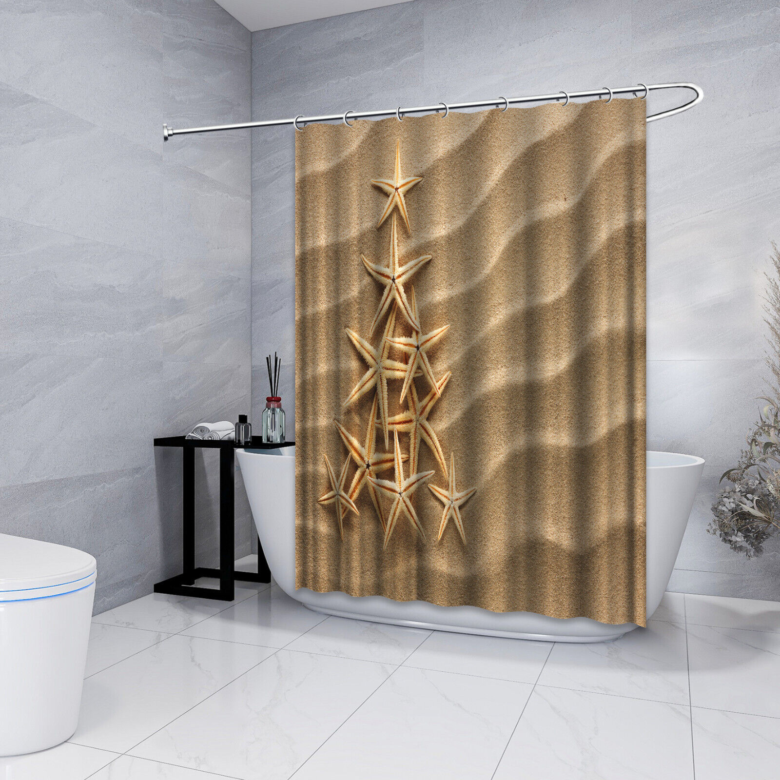 Tree Of Shells On Sand Art Shower Curtain, Waterproof Fabric For Beach Bathroom Decor - Image 4