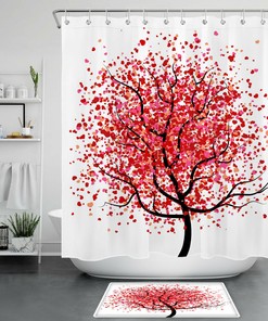 Tree of Life Vintage Bathroom Shower Curtain with Valentine's Day Love Hearts