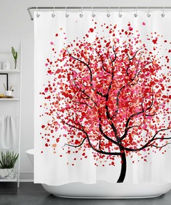 Tree of Life Vintage Bathroom Shower Curtain with Valentine's Day Love Hearts