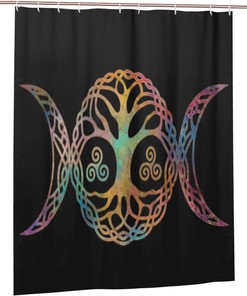 Tree of Life and Triple Moon Goddess Print Shower Curtain for Bathtub