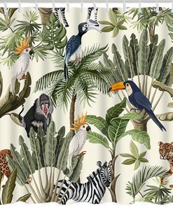 Trees Animals Print Shower CurtainSafari Jungle Bathroom Decor for Women & Kids
