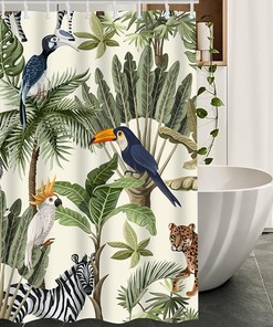 Trees Animals Print Shower CurtainSafari Jungle Bathroom Decor for Women & Kids
