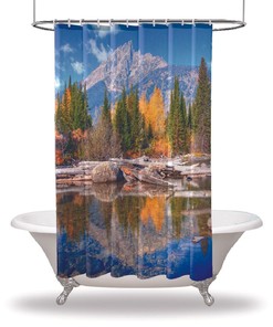 Trees and Mountain Landscape Printed Waterproof Shower Curtain for Scenic Bathroom Decor