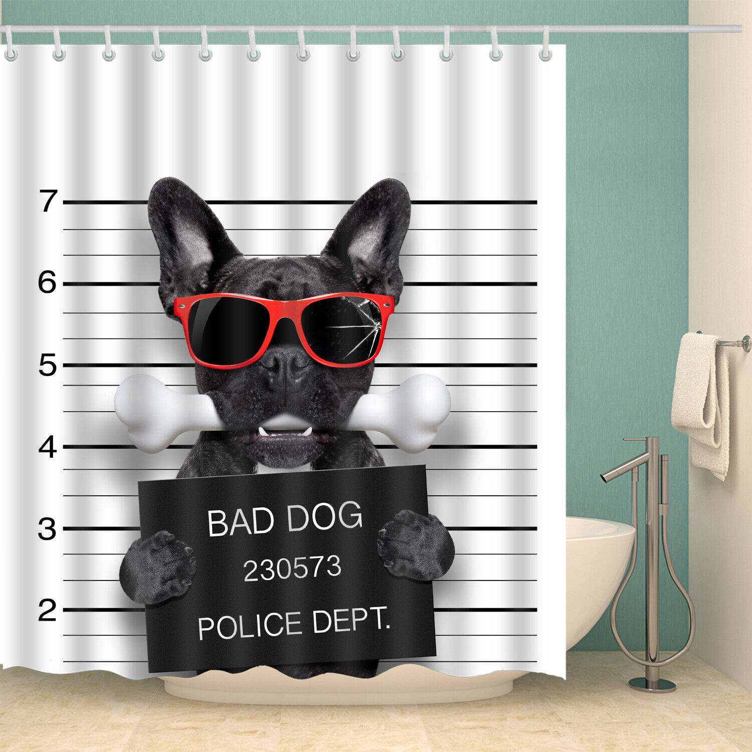 Trendy 3D Pet Dog Puppy Sunglasses Animal Print Bathroom Shower Curtain