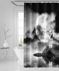 Trendy 3D Wolf Gray Bathroom Shower Curtain