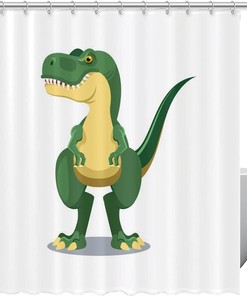 Trendy And Cute Dinosaur Print Shower Curtain For A Playful And Adorable Kids Bathroom