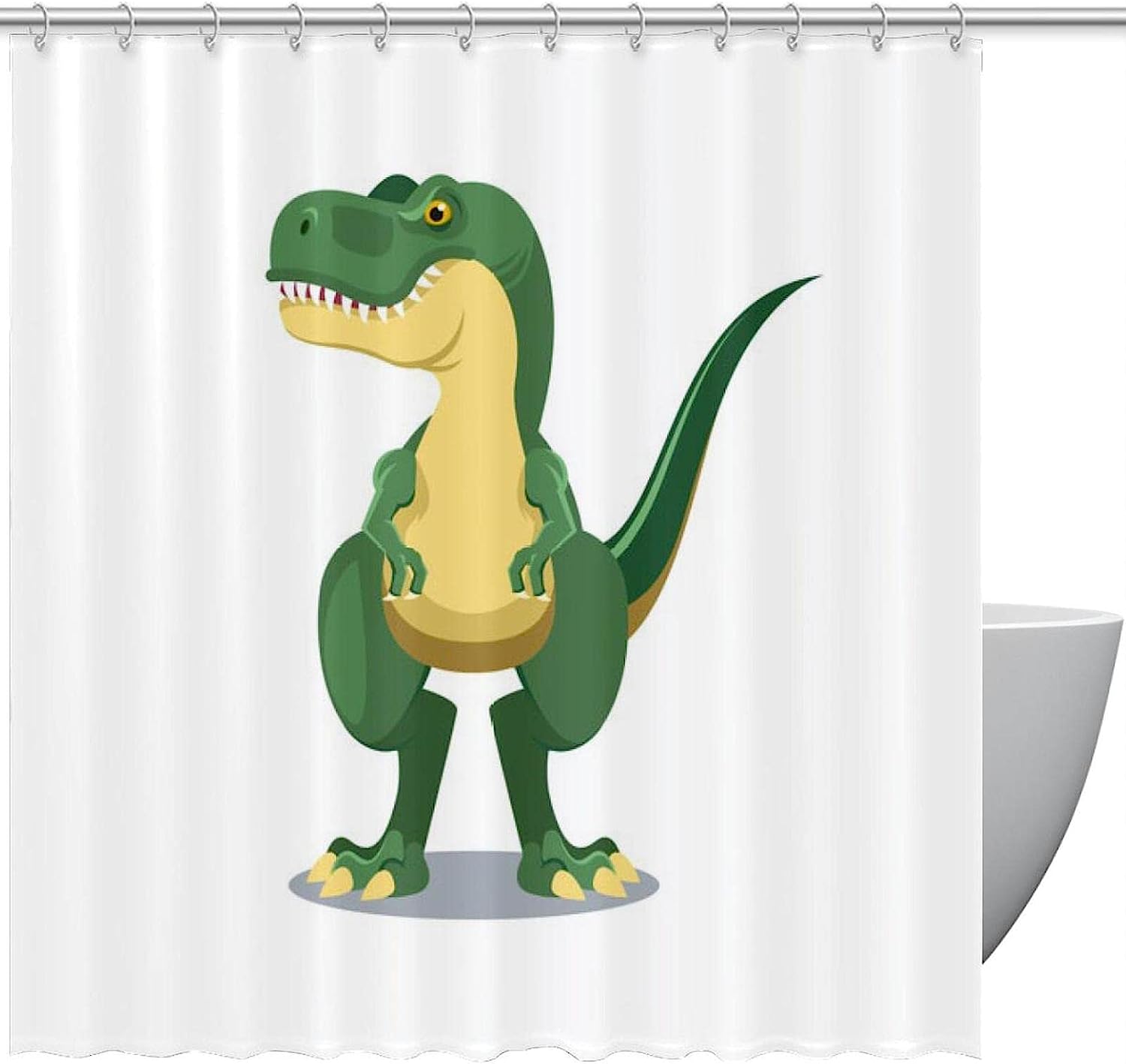 Trendy And Cute Dinosaur Print Shower Curtain For A Playful And Adorable Kids Bathroom