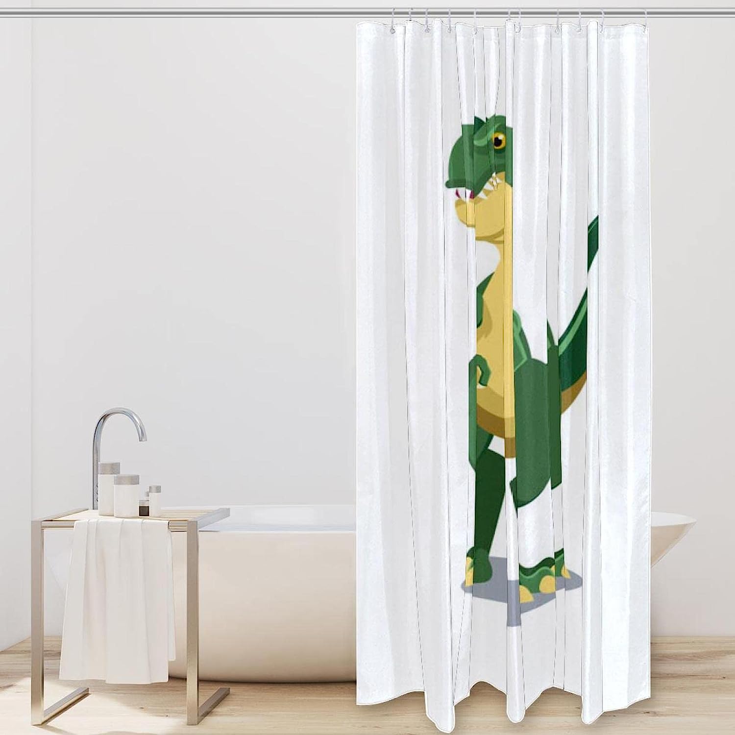 Trendy And Cute Dinosaur Print Shower Curtain For A Playful And Adorable Kids Bathroom - Image 2