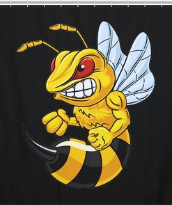 Trendy And Modern Cartoon Angry Bee Mascot Waterproof Shower Curtain