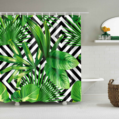 Trendy And Modern Tropical Palm Leaves Stripes Bathroom Shower Curtain