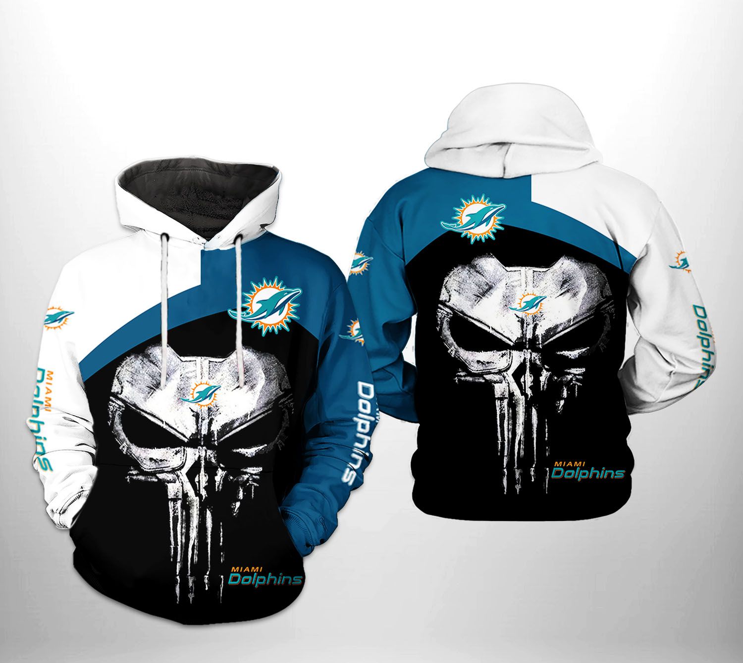Trendy And Unisex Miami Dolphins Skull Punisher 3D Printed Hoodie