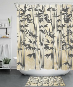 Trendy Black Gradient Gray Bamboo Retro Background Shower Curtain For Your Bathroom Decor