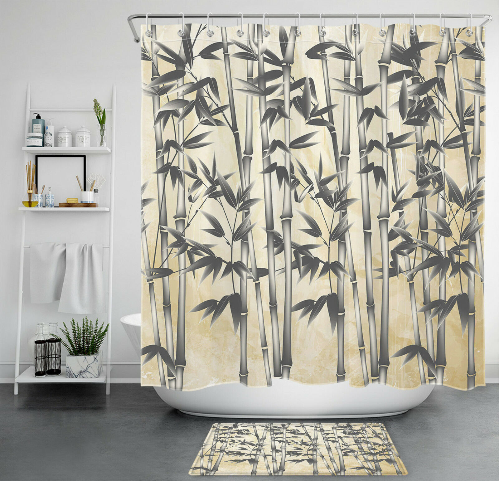 Trendy Black Gradient Gray Bamboo Retro Background Shower Curtain For Your Bathroom Decor