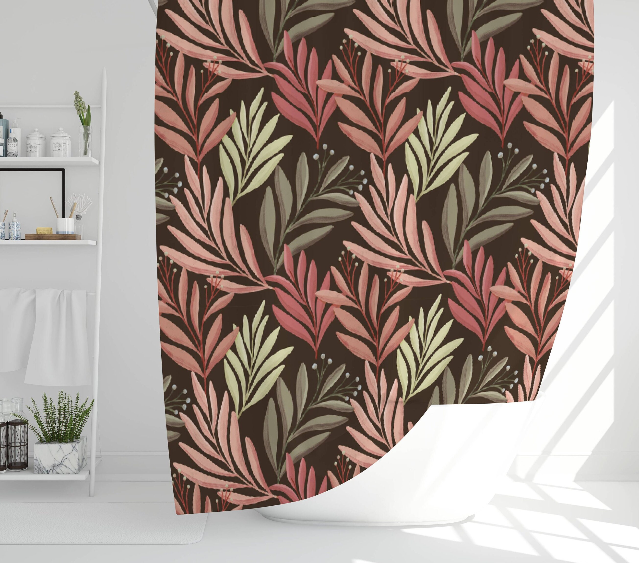 Trendy Boho Botanical Shower Curtain for Chic Bathroom Decor