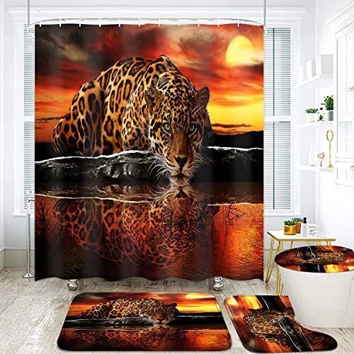 Trendy Cheetah Shower Curtain, With Bath Leopard Design For Home Bathroom - Image 2