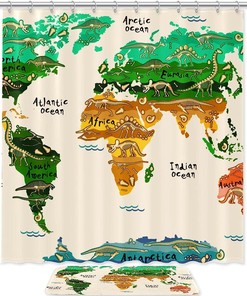 Trendy Dinosaur Map Pattern Shower Curtain For A Unique And Vintage Bathroom Decor