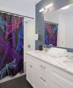 Trendy Flying Dragonflies Shower Curtain In Purple And Blue For Your Bathroom