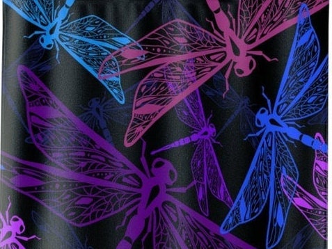 Trendy Flying Dragonflies Shower Curtain In Purple And Blue For Your Bathroom - Image 3