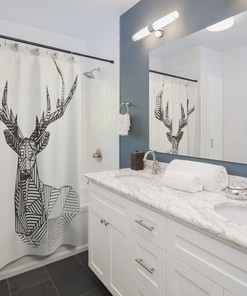 Trendy Grey and Black Rustic Reindeer Shower Curtain for Bathroom Decor