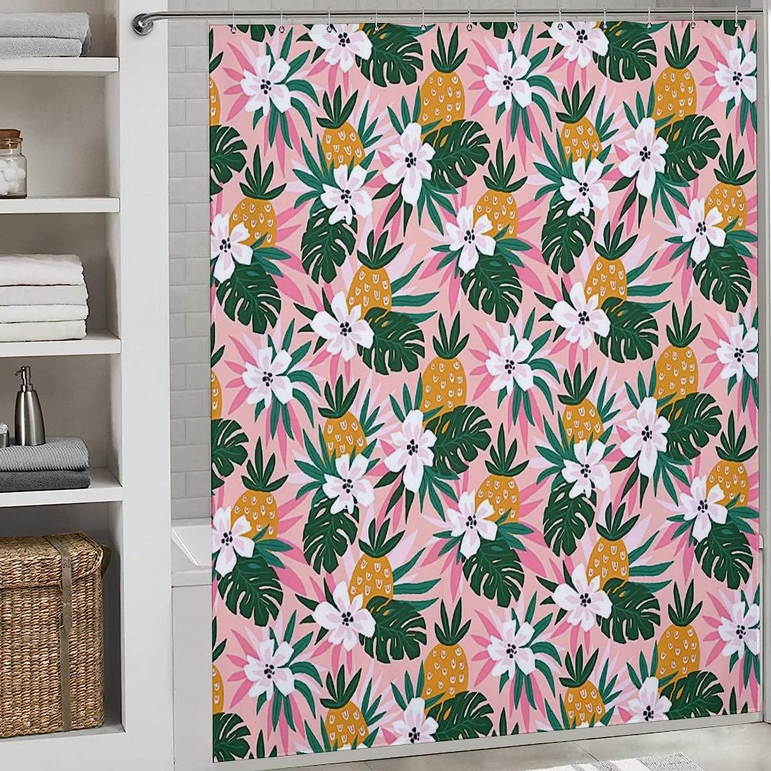 Trendy Hawaiian Pineapples Shower Curtain For Modern Bathroom