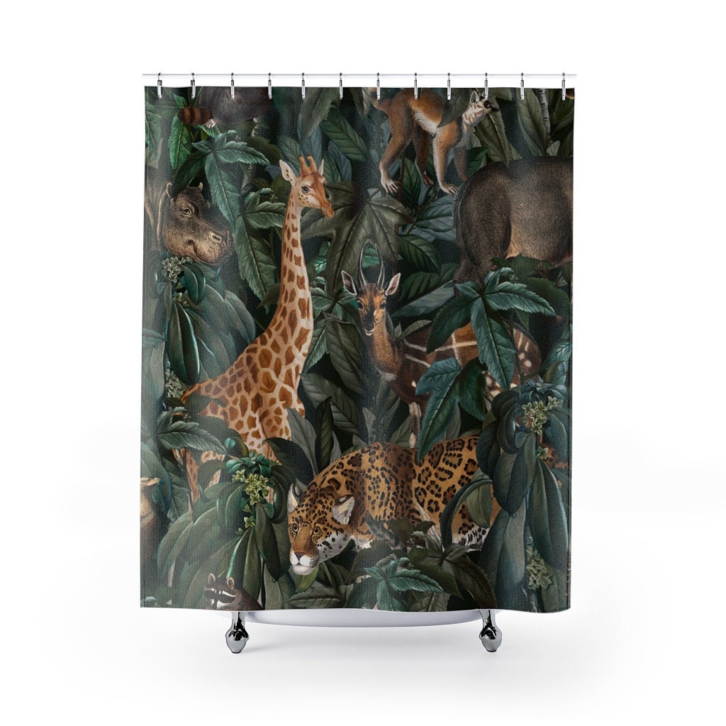 Trendy Jungle Giraffe Print Shower Curtain for Exotic Bathroom Decor