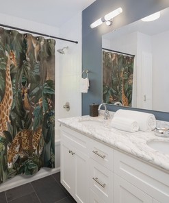Trendy Jungle Giraffe Print Shower Curtain for Exotic Bathroom Decor
