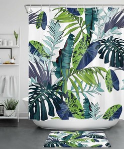 Trendy Jungle Plant Monstera Shower Curtain for Tropical Bathroom Decor 