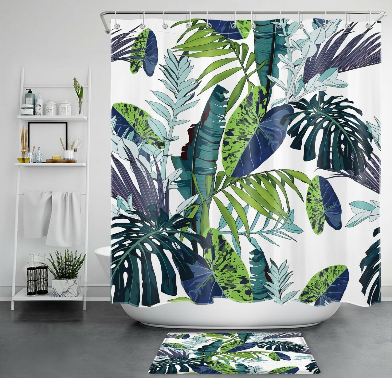 Trendy Jungle Plant Monstera Shower Curtain for Tropical Bathroom Decor