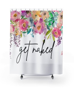 Trendy Lavender And Dusty Pink Floral Shower Curtain With Funny Quotes, Modern Bathroom Decor Idea