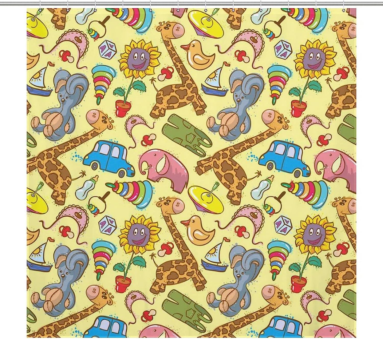 Trendy Modern Giraffe Elephant Toys Shower Curtain, Waterproof Fabric Bathroom Decorations