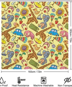 Trendy Modern Giraffe Elephant Toys Shower Curtain, Waterproof Fabric Bathroom Decorations