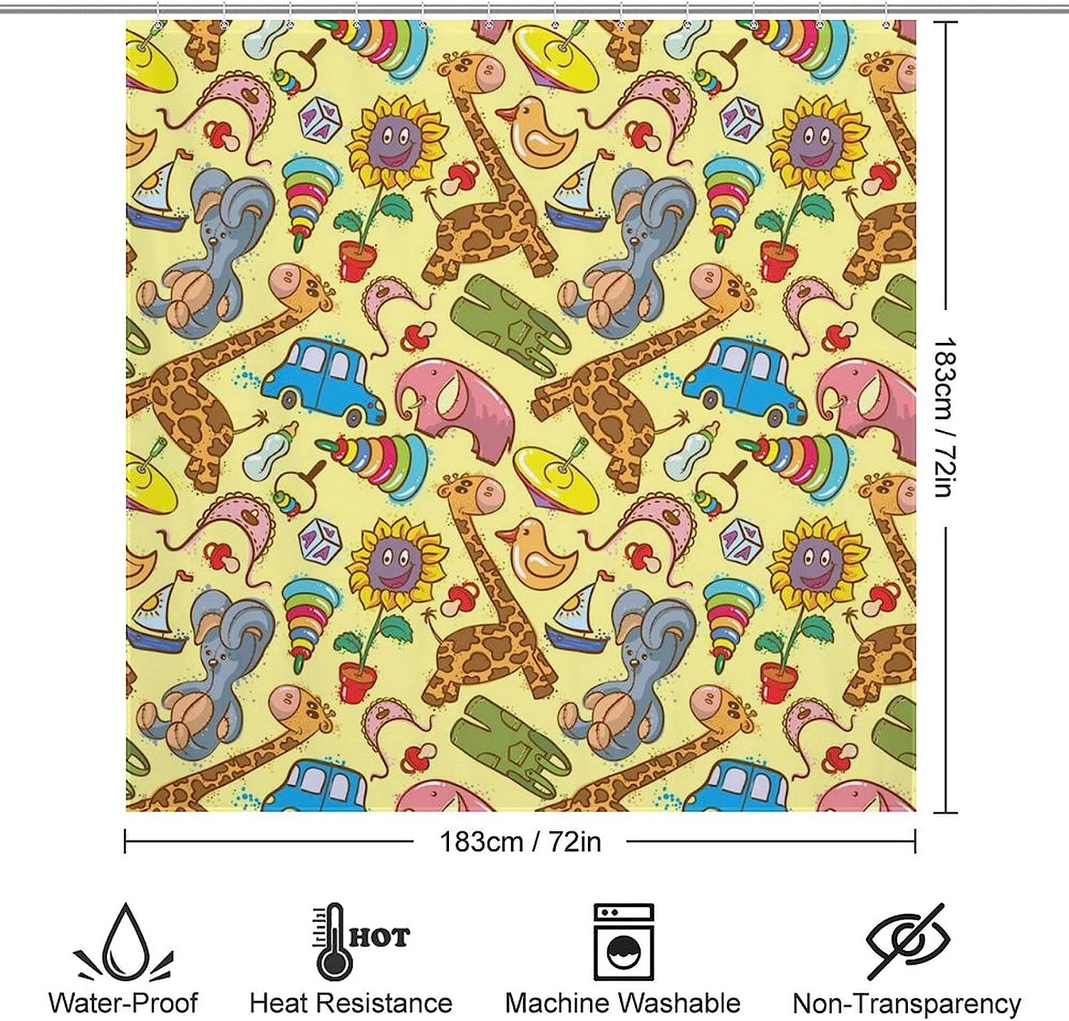 Trendy Modern Giraffe Elephant Toys Shower Curtain, Waterproof Fabric Bathroom Decorations