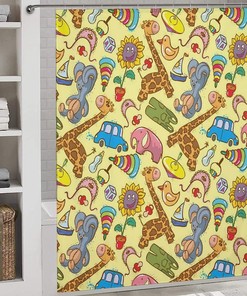 Trendy Modern Giraffe Elephant Toys Shower Curtain, Waterproof Fabric Bathroom Decorations
